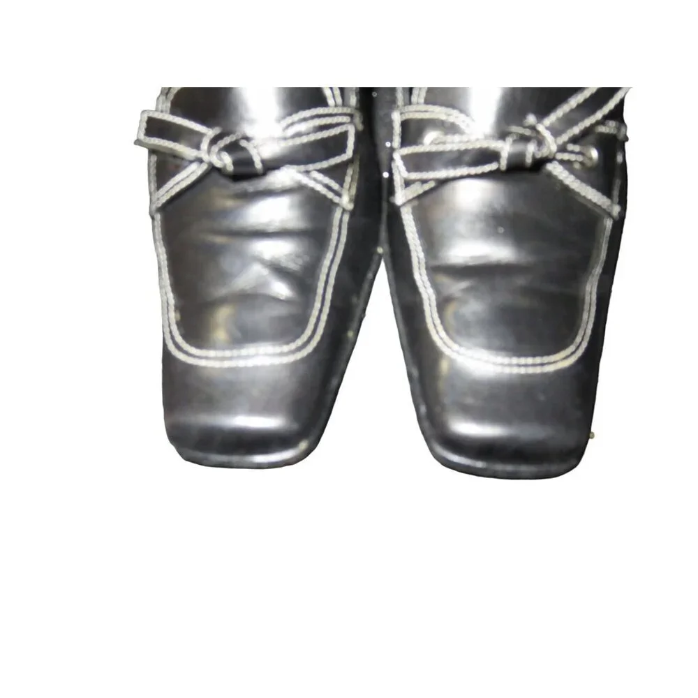 Vaneli Gelise Black Italian Calf Leather Square Toe Bow Embellished Loafer sz 8